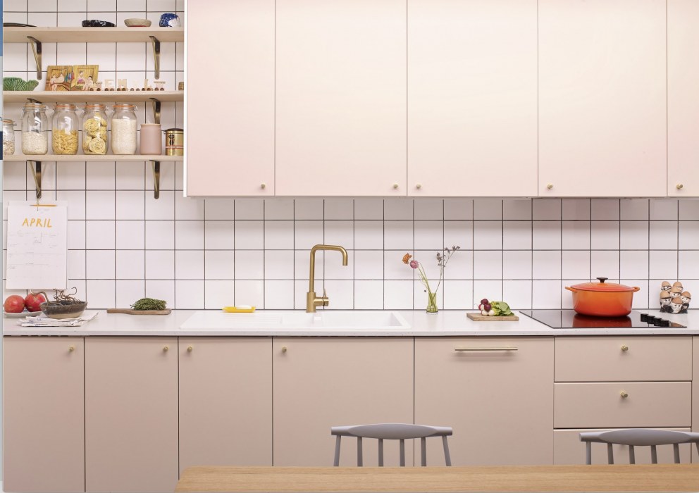 Hackney Home | pink kitchen  | Interior Designers